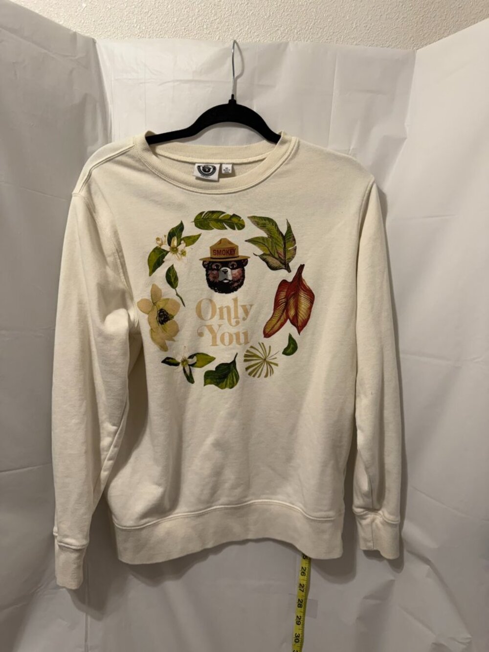 Smokey Bear Only You Floral Cream Sweatshirt M